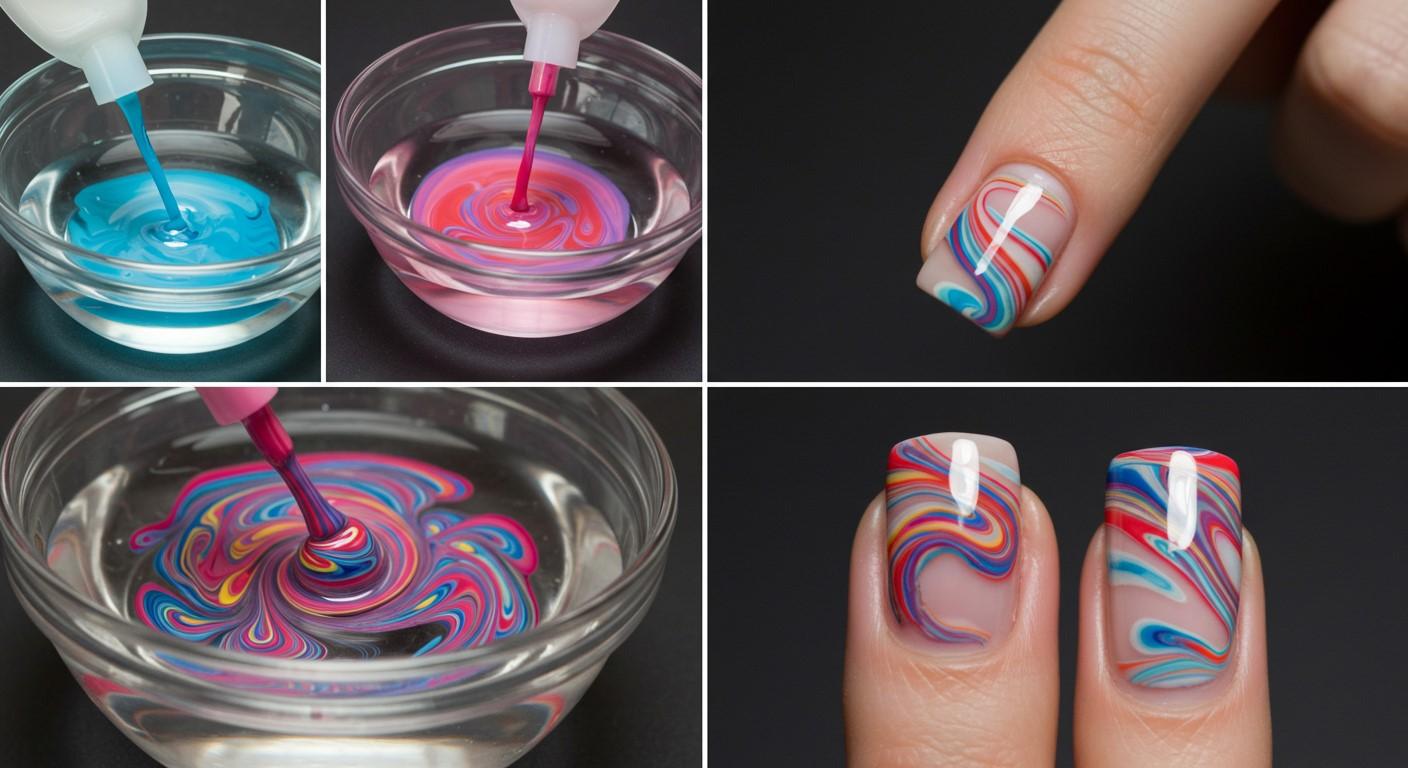 Water Marble Nail Art Step by Step at Home Easily