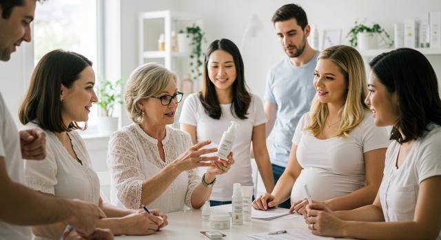 Parenting influencers collaborating on pregnancy-safe skincare Parenting influencers collaborating on pregnancy-safe skincare